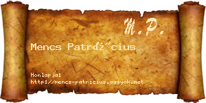 Mencs Patrícius névjegykártya